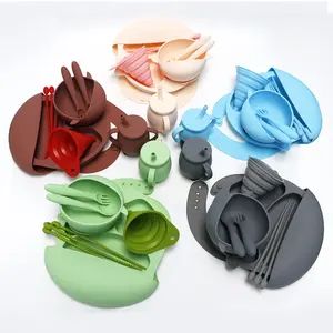 Babadores para bebês, babadores de silicone para bebês, tigela de sucção, conjunto de alimentação de bebês