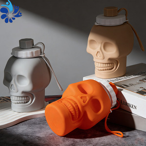 Botella de Agua de Silicona con Diseño de Calavera, Gran Capacidad, Portátil, para Uso en Exteriores, Gris, Naranja, Caqui Claro - Product Image 1
