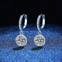Boucles d'oreilles pendantes unisexes Finestyle Luxury Moissanite 1,0 ct, taille ronde brillante, plaqué or blanc 14 carats, argent 925, certifiées GRS