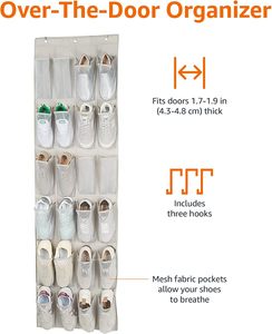 Organizador de Zapatos Colgante de Seis Niveles, Diseño Plegable, 24 Bolsillos de Malla, Tela Oxford, Gancho de Hierro para Puerta de Armario, Almacenamiento Moderno Rectangular - Product Image 3