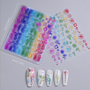 12 pièces coloré français ligne fleur Nail Art autocollants 3D feuilles/fleurs/motifs géométriques ongles décalcomanies auto-adhésif <span class=keywords><strong>manucure</strong></span> - Product Image 6