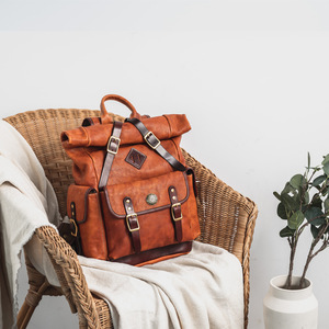 Italian Vegetable Tanned Leather <b>Backpack</b> Coffee <b>Brown</b> Unisex Durable Laptop Compartment Leisure Travel - Product Image 2