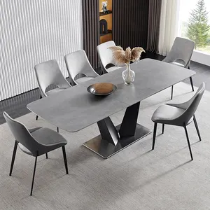 China Furniture Stone Dining Table Set 6 Seater Extendable Dining Table Set 6 Chairs Oka Luxury Furniture Concrete