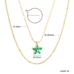 Collar de Moda con Colgante de Flor de Circonio Verde, Chapado en Oro de 18k, Acero Inoxidable, Impermeable, Collar de Doble Capa con Estrella - Product Image 2
