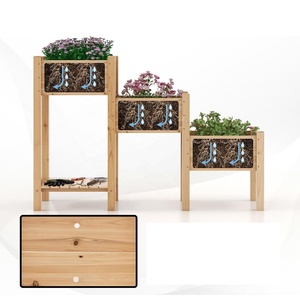 Ensemble de 3 jardinières surélevées en bois avec étagère de rangement pour légumes et fleurs - Product Image 3