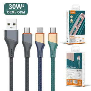 כבל מטען LDNIO LS631 30W לאייפון 5A צמה טעינה מהירה USB לאור מיקרו USB טיפוס סוג C כבל תאריך אנדרואיד