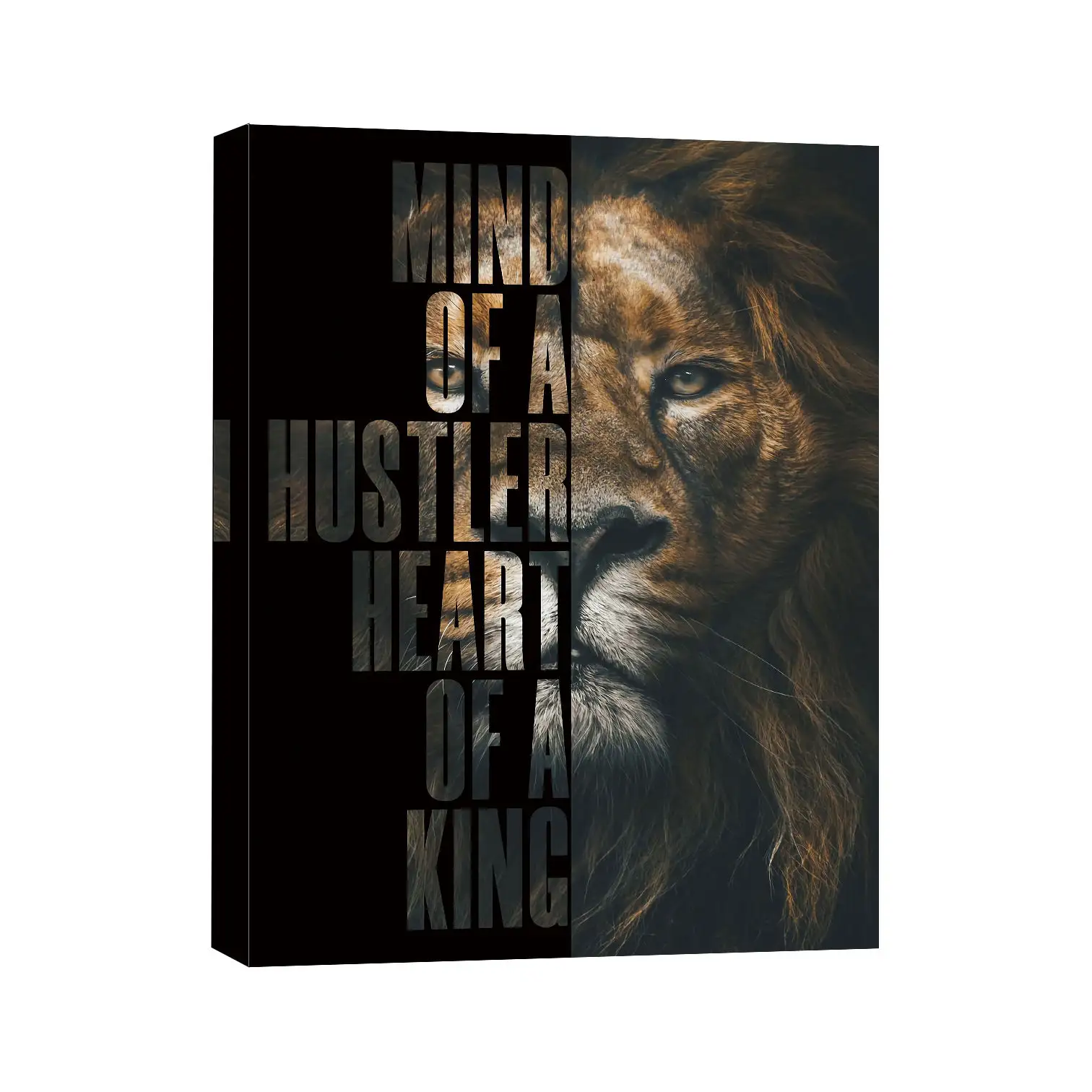 Lion Mind Of A Hustler Heart Of A King Animal Inspirational Quote Wall Art For Home Decor Motivational Wooden Frame Painting