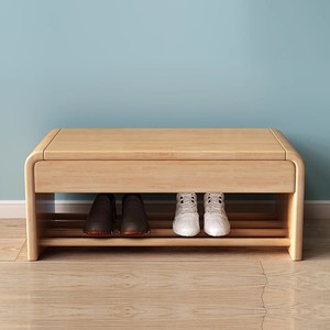 Solid Wood <b>Shoe</b> Changing Stool Walnut Color Storage Shelf <b>For</b> Entryway Home Use - Product Image 2