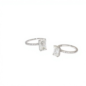 Anillo de Lujo con Esmeralda y Diamantes Redondos Cultivados en Laboratorio, Oro Sólido de 10K, 14K, 18K, Halo, Media Eternidad, Banda Pavé, Anillo de Promesa, Anillo de Boda - Product Image 3