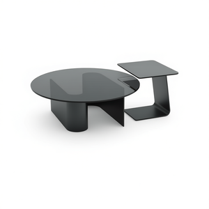 Tavolino da Caffè Moderno con Piano in Vetro Temperato e Struttura in Metallo, Design a Incastro per Arredamento Soggiorno - Product Image 1