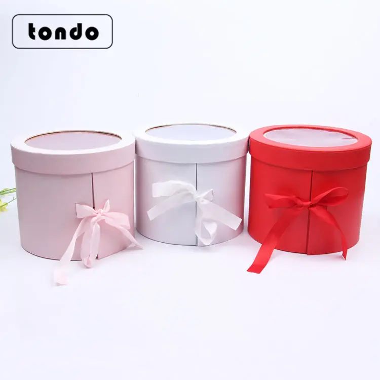 Tondo Hot selling Birthday Gift packaging Boxes Gift Double Layer Window round flower Boxes