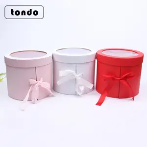 Tondo Hot Selling Birthday Gift Packaging Boxes Gift Double Layer Window Round Flower Boxes