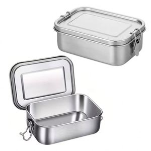 Boîtes à lunch en acier inoxydable 304 de qualité alimentaire, boîtes bento métalliques avec système de verrouillage pour les bureaux, les écoles et les pique-niques en plein air - Product Image 1