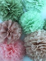 Kit de pompons en papier - Fleurs en papier rose et vert sauge pour baby shower, mariage, enterrement de vie de jeune fille, fête d'anniversaire