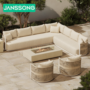 Ensemble de mobilier d'extérieur de luxe avec <span class=keywords><strong>table</strong></span> de salon de jardin à foyer au propane, canapés de patio pour villa et complexe hôtelier, chauffage et foyer à gaz - Product Image 1