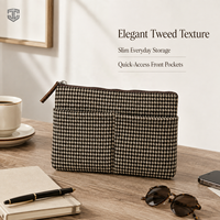 Pochette cosmétique en tweed pied-de-poule, fine et plate, avec poches avant, trousse de toilette de voyage, vente en gros, personnalisable, GWP
