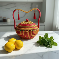 Panier de rangement coloré tissé à la main, panier ethnique Feng Shui pour fruits avec poignée, panier à fleurs, fournitures de Noël