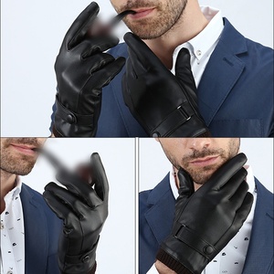 Mitaines d'hiver noires pour hommes, chaudes, compatibles écran tactile, coupe-vent, pour la conduite, en cuir, automne-hiver, style professionnel - Product Image 5