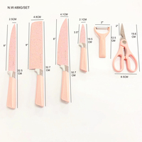 Ensemble de couteaux en boîte de couleur, revêtement antiadhésif, couteaux de chef en acier inoxydable, 6 pièces, ciseaux de cuisine, hachoir, ensemble de couteaux roses