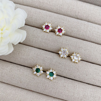 À la mode cuivre plaqué or 18 carats diamant intégré Zircon fleur série boucles d'oreilles plusieurs Styles femmes vêtements quotidiens cadeaux