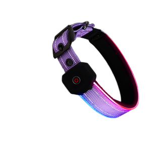 <span class=keywords><strong>USB</strong></span> 충전식 <span class=keywords><strong>LED</strong></span> 발광 럭셔리 소프트 개 칼라 리본 친환경 폴리에스터 패션 스타일 솔리드 패턴 작은 품종 - Product Image 1