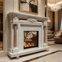 Cheminée en marbre blanc avec colonnes romaines, garniture sculptée à la main, manteau de cheminée décoratif, cadre de cheminée en pierre pour intérieur