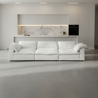 Ensemble de canapés Cloud de l'usine de Foshan, design crème Wabi-Sabi, style minimaliste italien, en forme de L, module en tissu de lin, garnissage amovible