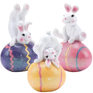 Hot Sale Easter Decorations Cute Bunny 3 Pack Colorful Resin Table Decor Figurines Gifts for Easter Theme Party Family