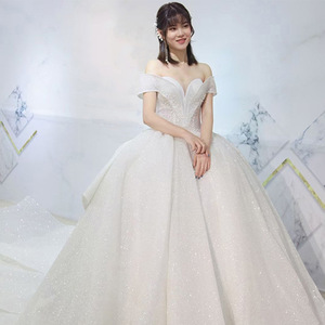 AL1012 2025 nouvelle robe de mariée pour femmes ciel étoilé <span class=keywords><strong>grande</strong></span> queue avec dentelle brillante décoration décontractée pour mariage ou <span class=keywords><strong>grande</strong></span> <span class=keywords><strong>taille</strong></span> mariées - Product Image 5