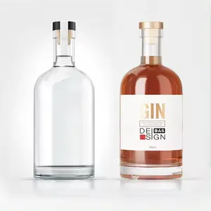 Clásico redondo simple 500ml 700ml 750ml Vodka Botella de vidrio transparente vacío Alcohol Spirits Botella de vino con impresión con tapa
