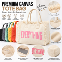 Sac fourre-tout en toile grand format JC BASIC, série à fond structuré, avec logo personnalisé, bordure à franges, poignées renforcées en toile épaisse, vente en gros, idéal pour les cadeaux