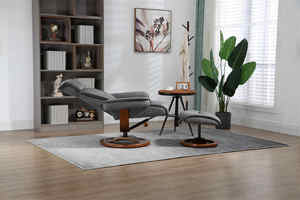 Vente de chaises inclinables en tissu <span class=keywords><strong>chamois</strong></span> Base en bois Fauteuil inclinable TV manuel pivotant avec repose-pieds - Product Image 2