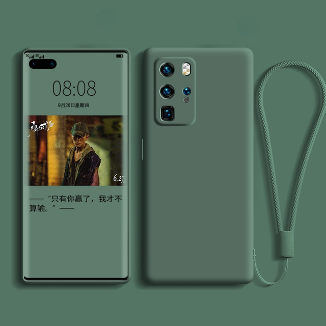 Liquid Silicone Phone Case for Huawei P40 Lite P30 P20 Lite Pro Mate 40 30 20 Pro With Strap Soft Solid Color Back Cover