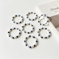 Bague élastique vintage en lapis-lazuli et perle d'eau douce naturelle, bague élastique facettée en lapis-lazuli
