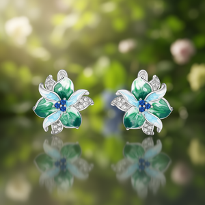 Orecchini a lobo con fiore bianco champagne, placcati in argento, in lega di zirconi, gioielli regalo romantici da donna - Product Image 2