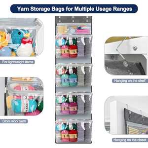 5 Compartments Closet Hanging Yarn Knitting Storage Organizer with Zipper Closure Yarn Over Door Display Holder - Product Image 5