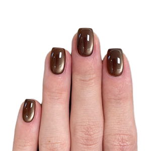 Ongles autocollants œil-de-chat marron automne/<span class=keywords><strong>hiver</strong></span>, courts, forme squoval, en PMMA, ajustement parfait ; finition pure, éclatante et illuminatrice - Product Image 1