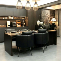 Buffet moderne minimaliste en bois foncé avec éclairage LED et four encastré pour hôtel et cuisine, rangement pour bar à café