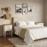 Table de chevet blanche à 2 tiroirs avec plateau en bois clair - Meuble de chevet de style campagne française