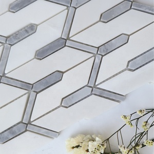 Piastrelle da Parete per Cucina e Bagno, Parquet Rustico Irregolare, Piastrelle Lucidate in Marmo Misto, Design Grafico a Mosaico Bianco - Product Image 4