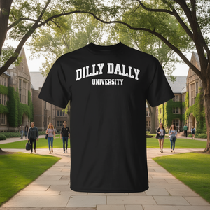Camiseta universitaria Dilly Dally, camiseta promocional unisex negra para adultos - Product Image 3
