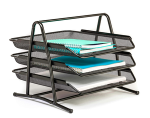 Organisateur de bureau en métal à 3 niveaux, plateau à documents en maille, organiseur de fichiers empilable, porte-documents et <span class=keywords><strong>courrier</strong></span> de bureau - Product Image 1