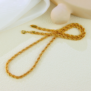 Luxury Dubai Gold Plated Twist <b>Rope</b> <b>Chain</b> 45cm 60cm 21k Gold Color Fashion <b>Chain</b> Necklace for Women Daily Wear - Product Image 4