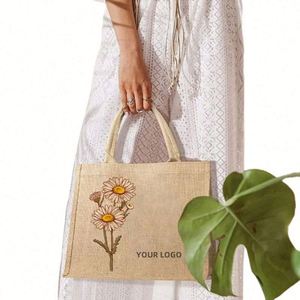 Sac fourre-tout en toile de jute écologique, pliable, réutilisable, personnalisé avec logo, à prix abordable - Product Image 2