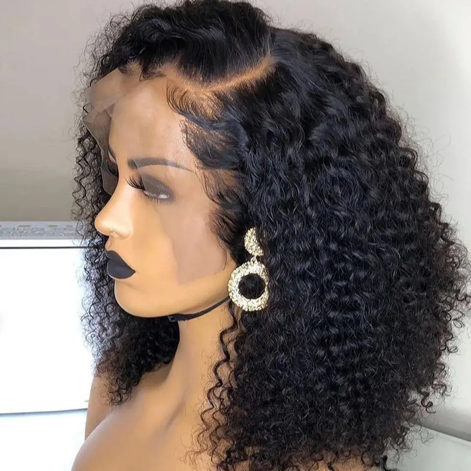 Fuxin Curly Bob Transparent Lace Front Human Hair Wigs Malaysian Virgin Short Hair Wig for Black Women Short Bob Human Hair Wigs