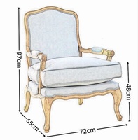 Fauteuil en bois sculpté à la main de style français avec revêtement en tissu, pour salon, chaise individuelle