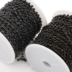 Chaîne à perles facettées noires en acier inoxydable plaqué or 18 carats, matériau de décoration pour bijoux DIY - Product Image 4