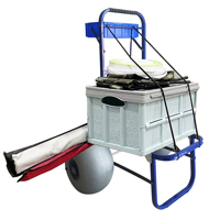 Chariot de pêche professionnel KSW6 bleu à traction manuelle avec pneus ballon extra larges conçus pour une traction facile sur la plage sablonneuse