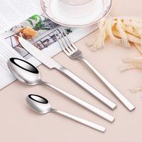 Ensemble de couverts en cube plat en acier inoxydable de 5 pièces ensemble de couverts épais et élégant à poignée carrée classique pour mariage au restaurant