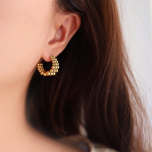 Fashion Fine Jewelry 18k Hoop Earring Stainless Steel Cuff Beads Earring - Product Image 5